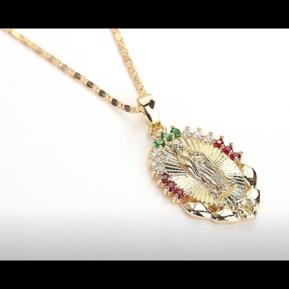 18k gold plated Virgin Mary with rhinestones